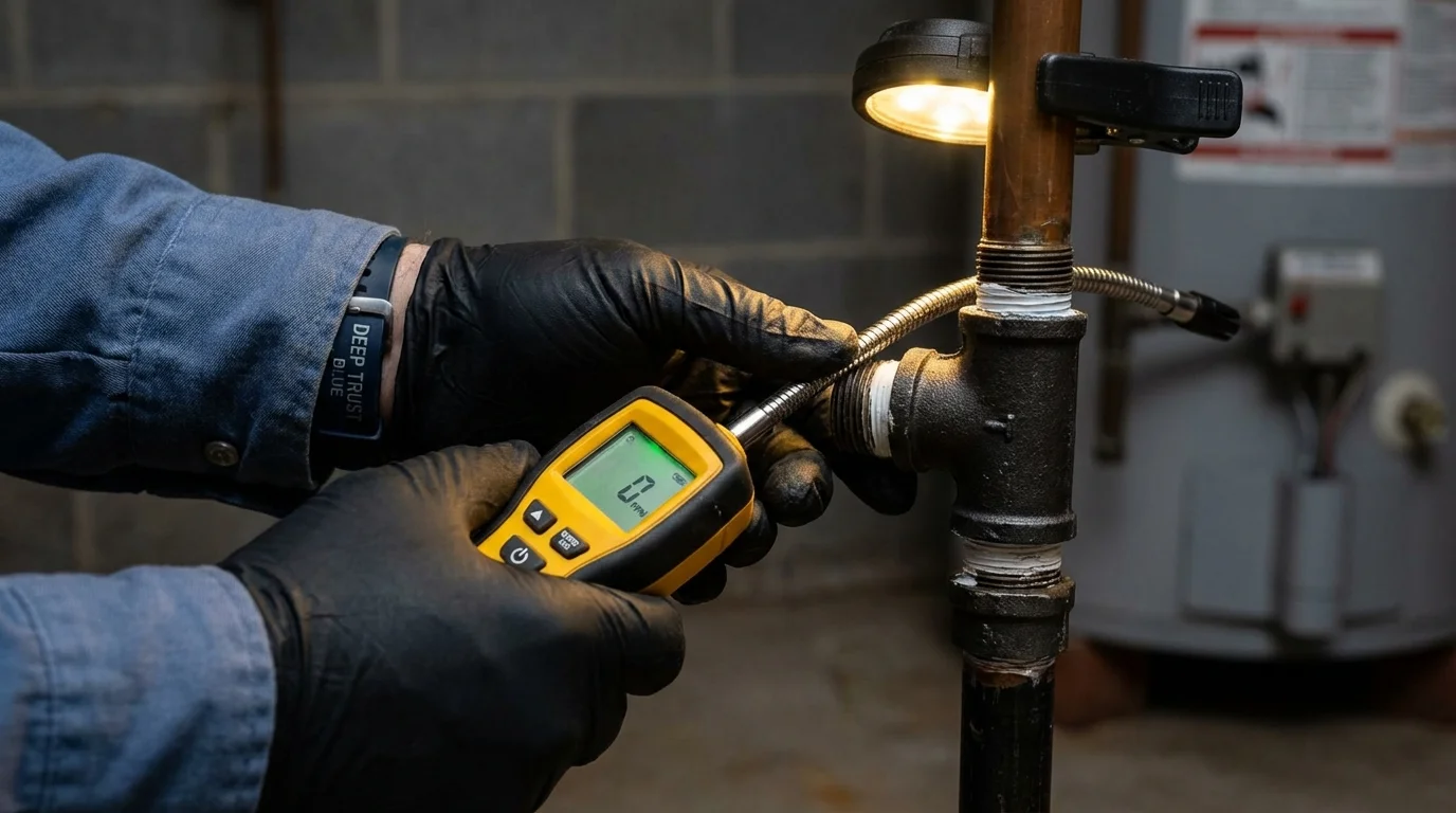 Gas leak detection with electronic sniffer by Johns Plumbing LLC in Ossipee