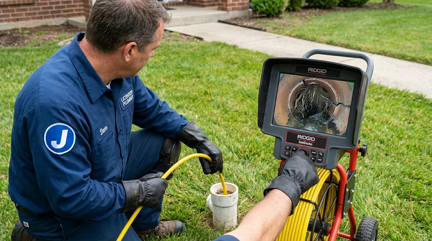 Sewer camera inspection being performed by Johns Plumbing LLC in Ossipee